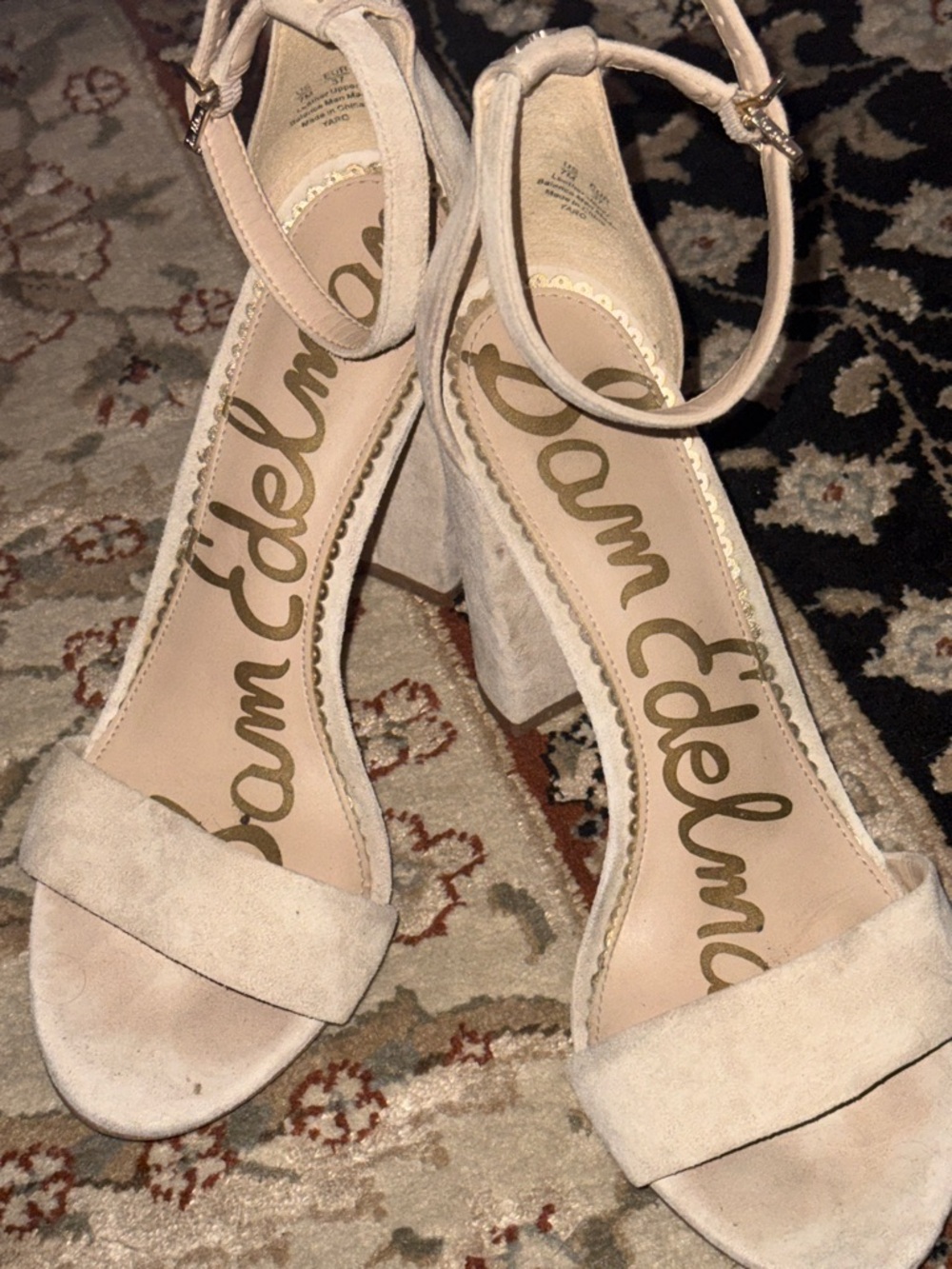 Sam Edelman Blush Suede Ankle-Strap Block Heels